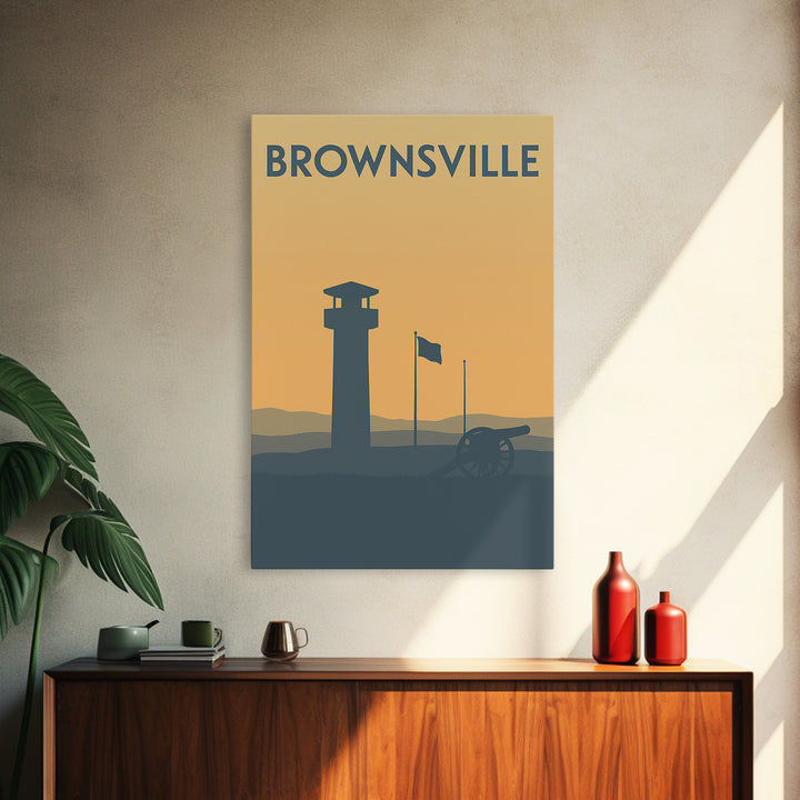 Brownsville Travel Poster, Framed Canvas Print, Minimalist Retro Wall Art, Brownsville Poster Print, Wanderlust Decor, Mid Century Wall Art