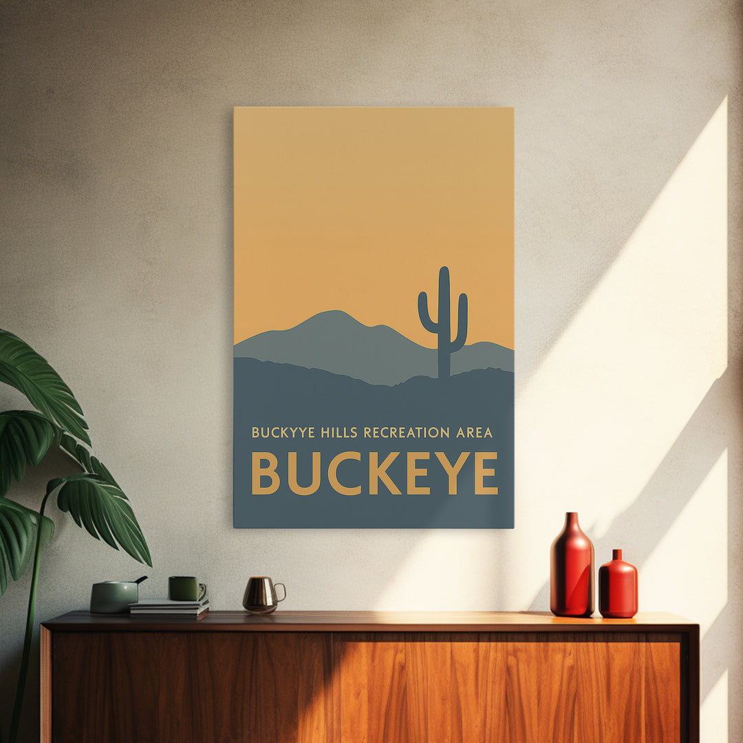 Buckeye Arizona Travel Poster, Framed Canvas Print, Mid Century Travel Art, Buckeye Art Print, Modern Wall Decor, Retro Travel Print