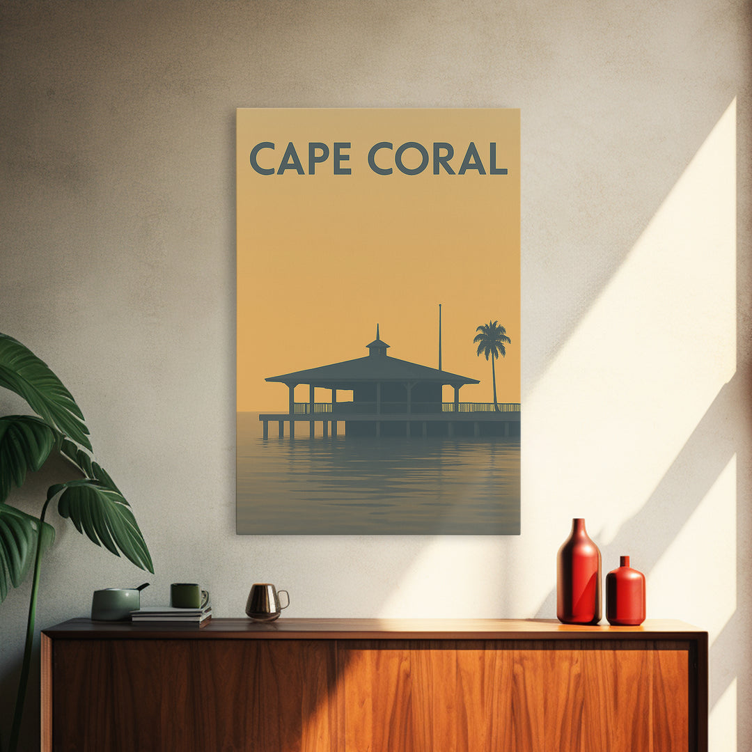 Cape Coral Florida Travel Poster, Framed Canvas Print, Minimalist Retro Wall Art, Cape Coral City Art, Travel Poster Art, Wanderlust Decor