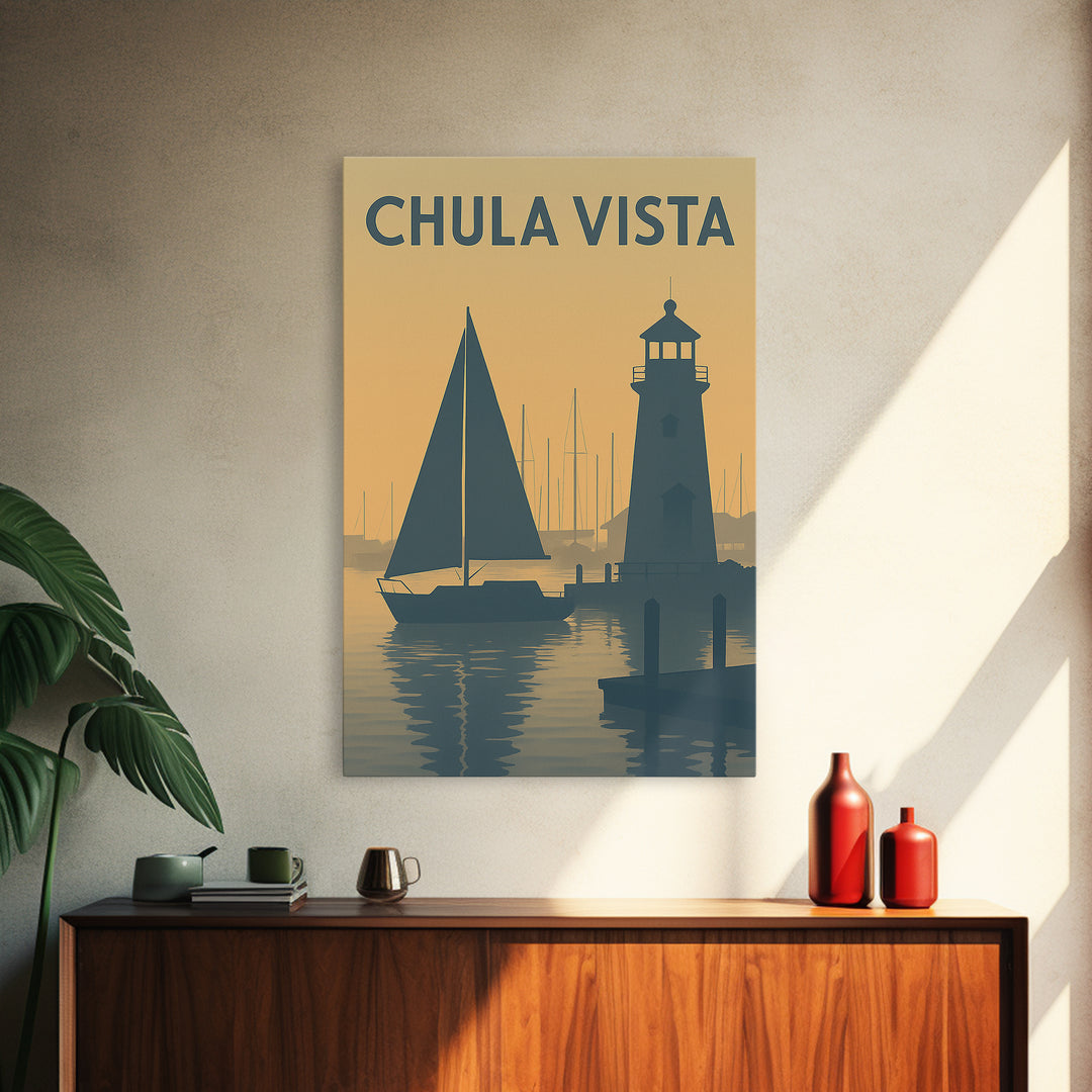 Chula Vista California Travel Poster, Framed Canvas Print, Mid Century Travel Art, Chula Vista Wall Art, Wanderlust Decor, Modern Wall Decor
