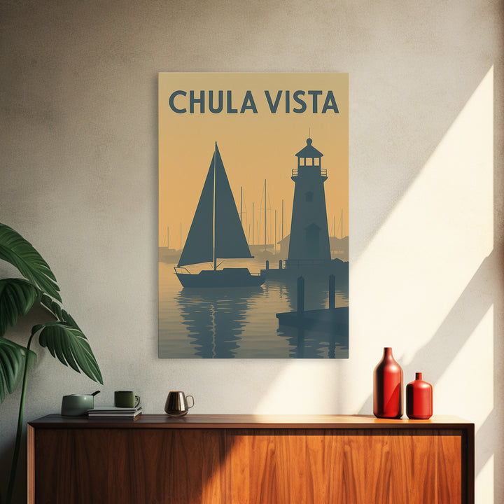 Chula Vista California Travel Poster, Framed Canvas Print, Mid Century Travel Art, Chula Vista Wall Art, Wanderlust Decor, Modern Wall Decor