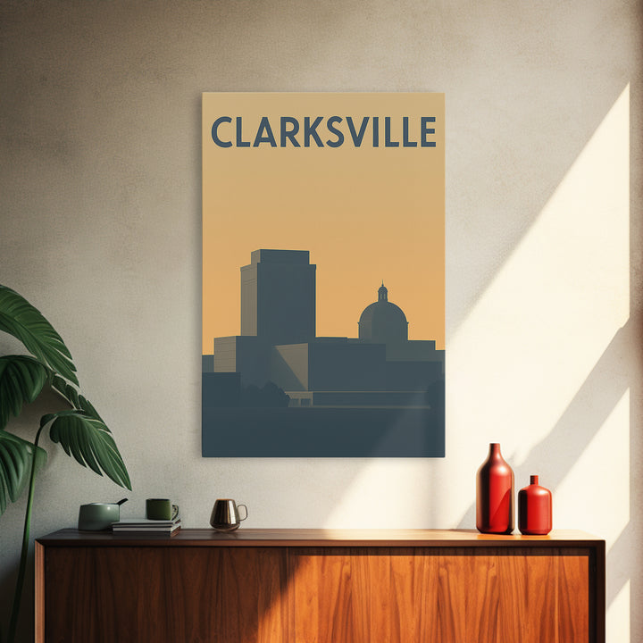 Clarksville Travel Poster, Framed Canvas Print, Mid Century Travel Art, Clarksville Art Print, Vintage City Art, Vintage City Poster