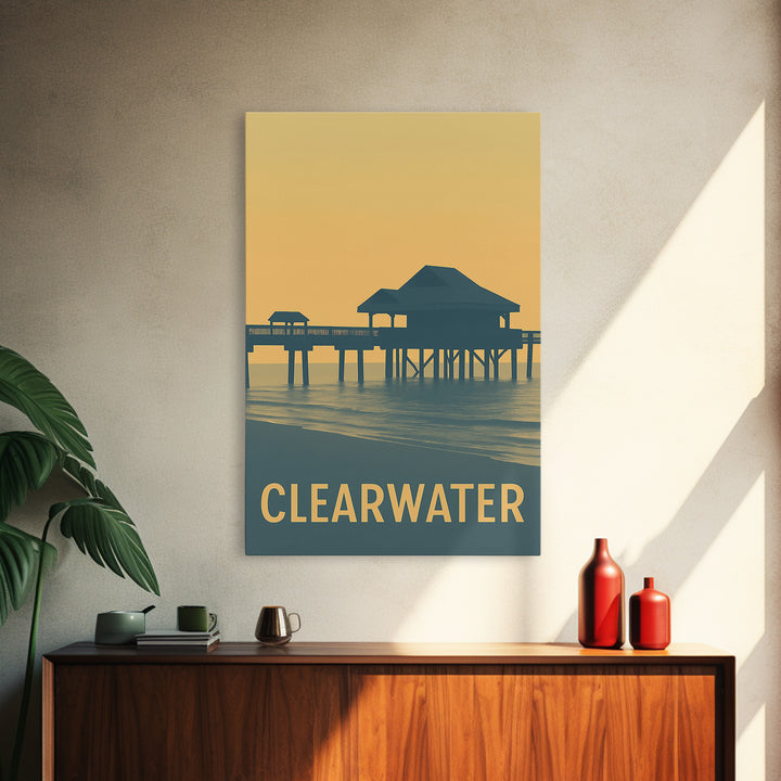 Clearwater Florida Travel Poster, Canvas Print, Sunset Skyline Wall Art, Clearwater Travel Art, Travel Poster Set, City Travel Prints