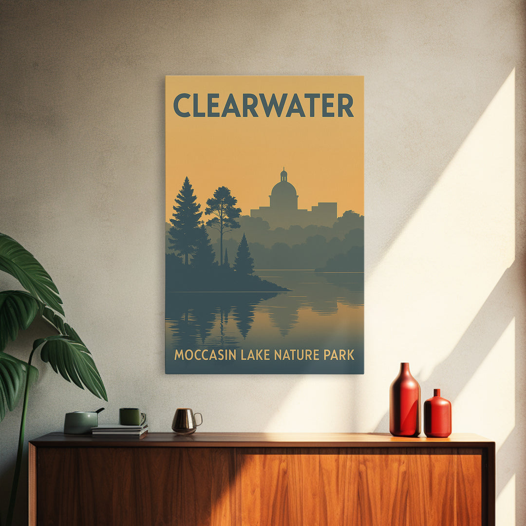 Clearwater Travel Poster, Framed Canvas Print, Sunset Skyline Wall Art, Clearwater City Art, Travel Poster Set, City Travel Prints