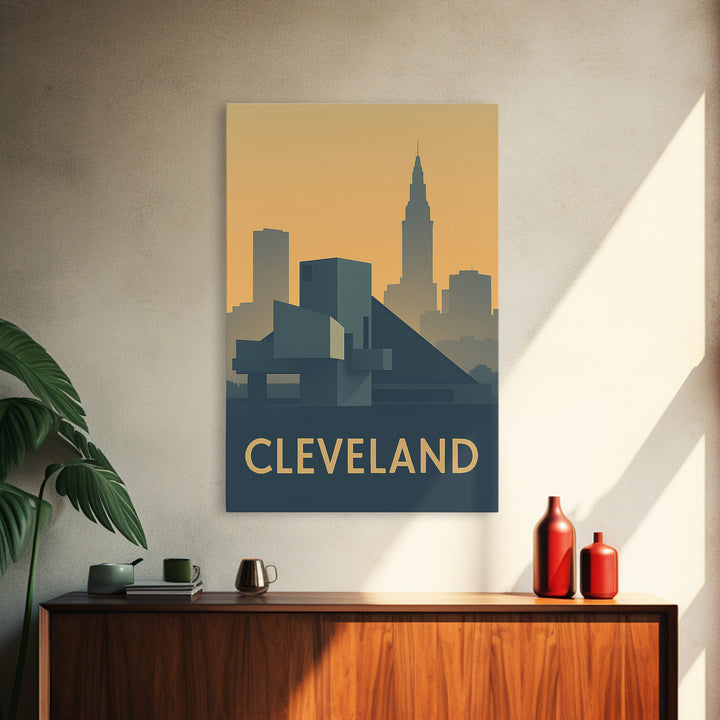 Cleveland Ohio Travel Poster, Framed Canvas Print, Vintage City Poster Art, Cleveland Art Print, Travel Poster Set, Fine Art Print