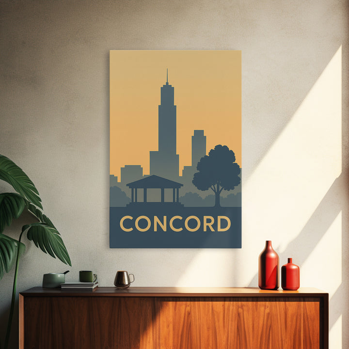 Concord Travel Poster, Framed Canvas Print, Minimalist Retro Wall Art, Concord Wall Art, Eclectic Wall Decor, Retro Travel Print