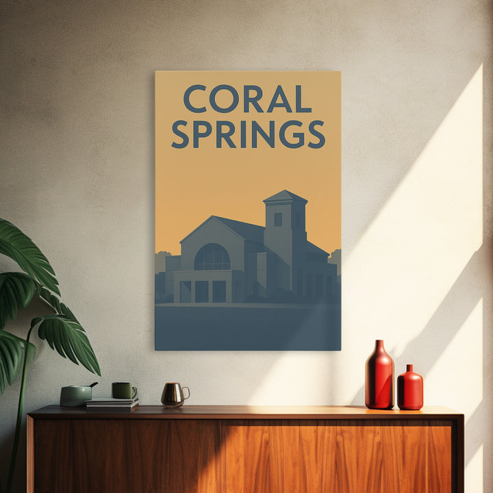Coral Springs Travel Poster, Framed Canvas Print, Sunset Skyline Wall Art, Coral Springs Wall Art, City Travel Prints, City Illustration