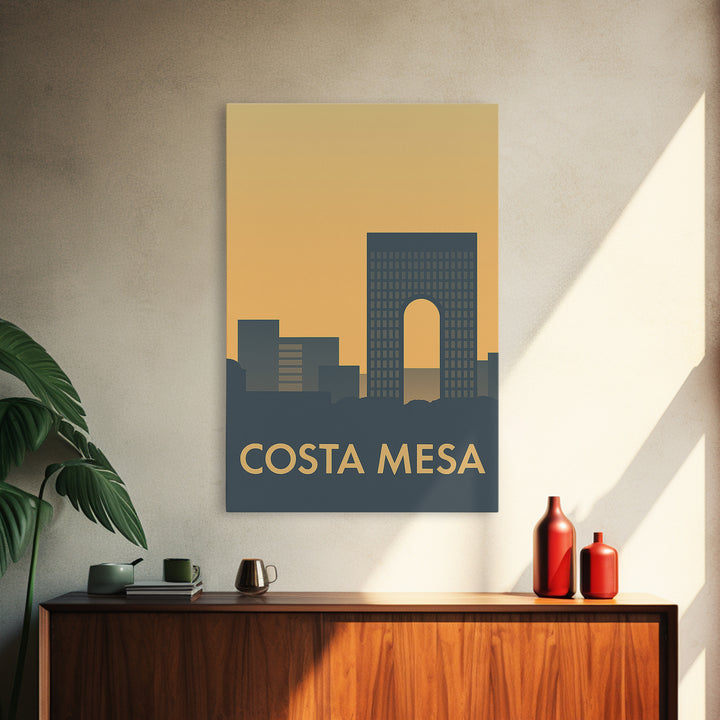 Costa Mesa Travel Poster, Framed Canvas Print, Sunset Skyline Wall Art, Costa Mesa Wall Art, Wanderlust Decor, City Art Print, Design 2