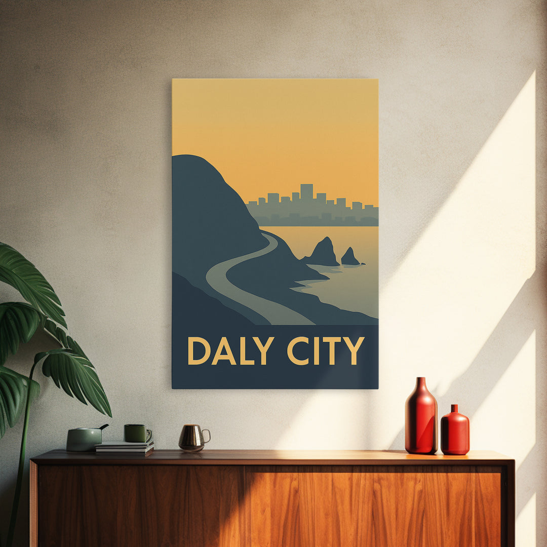 Daly City Travel Poster, Framed Canvas Print, Mid Century Travel Art, Daly City City Art, Travel Poster Set, City Travel Prints