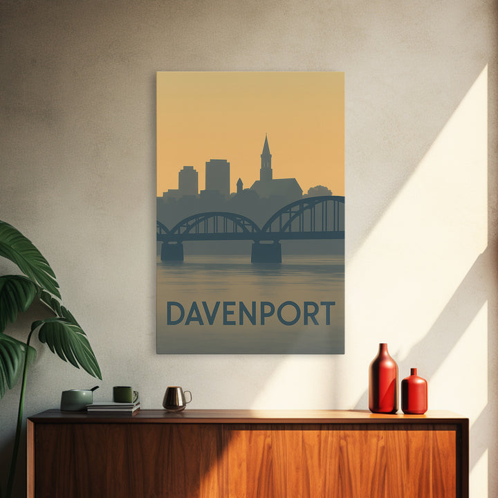Davenport Travel Poster, Framed Canvas Print, Vintage City Poster Art, Davenport Poster Print, City Art Print, Mid Century Wall Art
