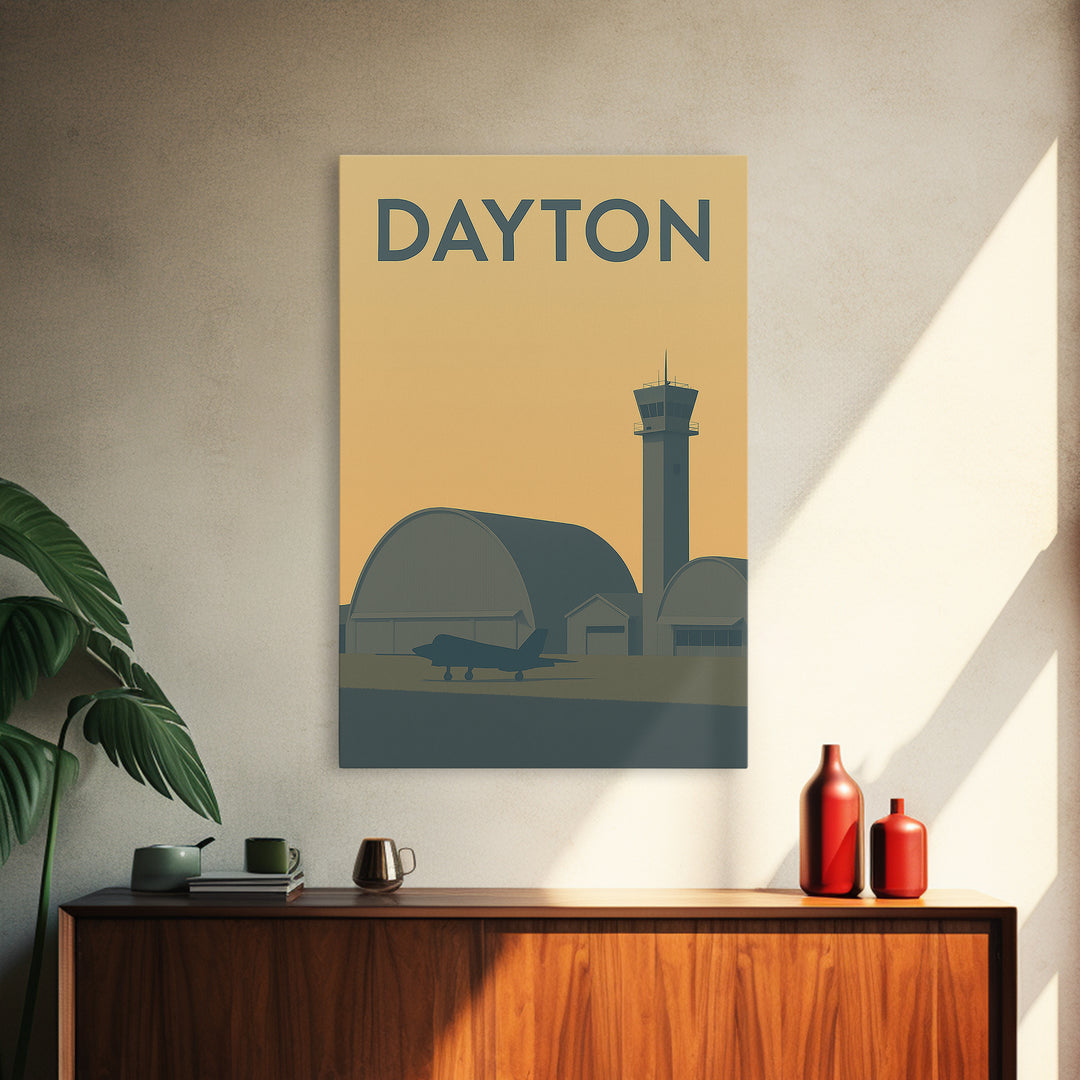 Dayton Travel Poster, Framed Canvas Print, Minimalist Retro Wall Art, Dayton Art Print, Modern Wall Decor, Home Office Decor, Poster Art