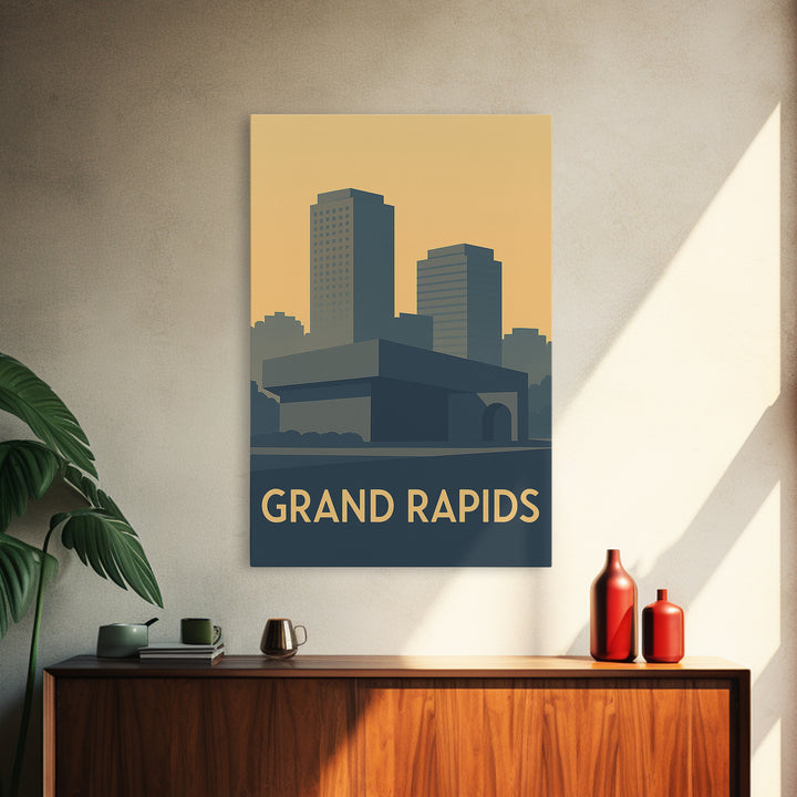 Grand Rapids Travel Poster, Framed Canvas Print, Minimalist Retro Wall Art, Grand Rapids Art Print, Vintage Travel Art, Travel Poster Art