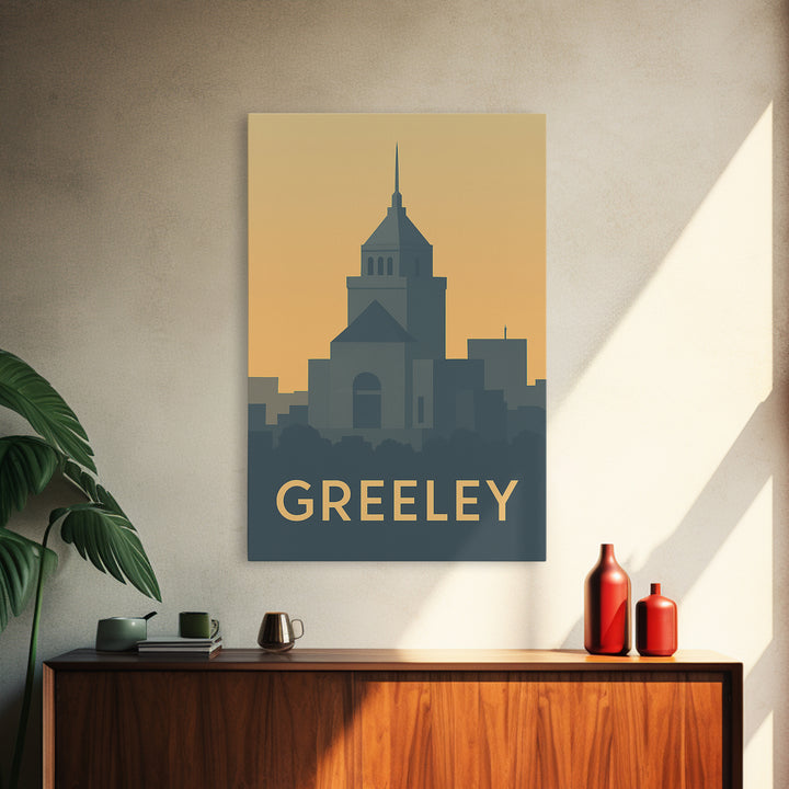 Greeley Travel Poster, Framed Canvas Print, Mid Century Travel Art, Greeley Travel Art, Vintage City Art, Mid Century Wall Art
