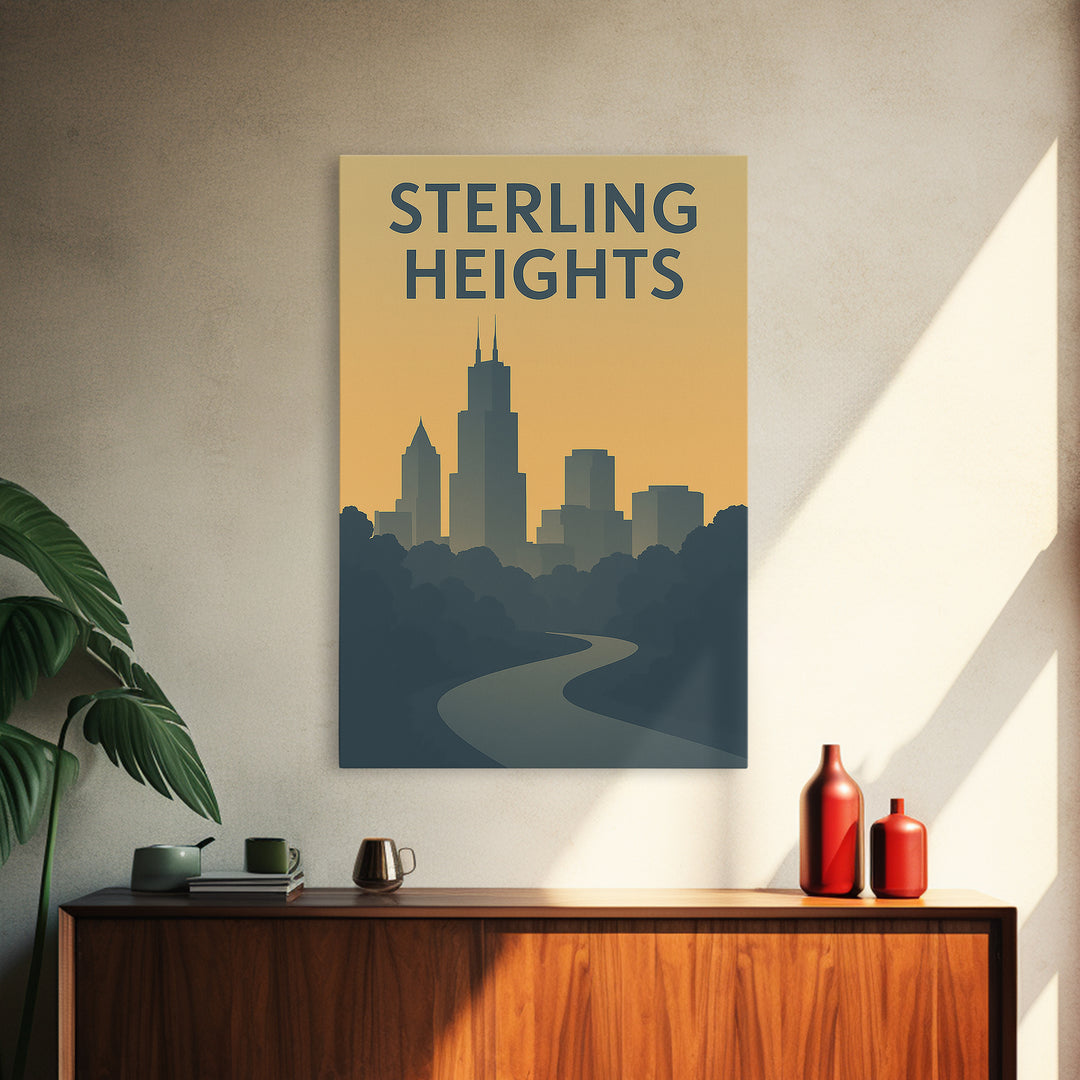 Sterling Heights Michigan Travel Poster, Canvas Print, Mid Century Travel Art, Sterling Heights City Art, Eclectic Wall Decor, Poster Print