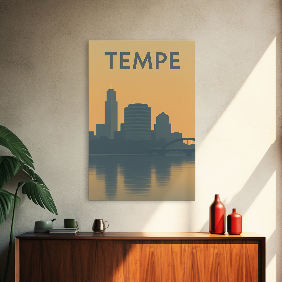 Tempe Travel Poster, Framed Canvas Print, Minimalist Retro Wall Art, Tempe Poster Print, Living Room Wall Art, Travel Poster Set