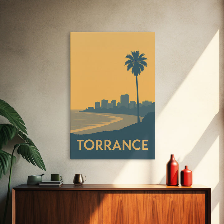 Torrance Travel Poster, Canvas Print, Sunset Skyline Wall Art, Torrance Art Print, Mid Century Wall Art, Gift For Travelers, City Poster