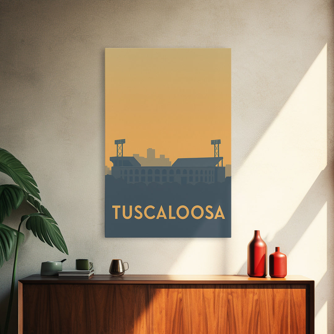 Tuscaloosa Alabama Travel Poster, Canvas Print, Sunset Skyline Wall Art, Tuscaloosa Travel Art, Living Room Wall Art, City Art Print