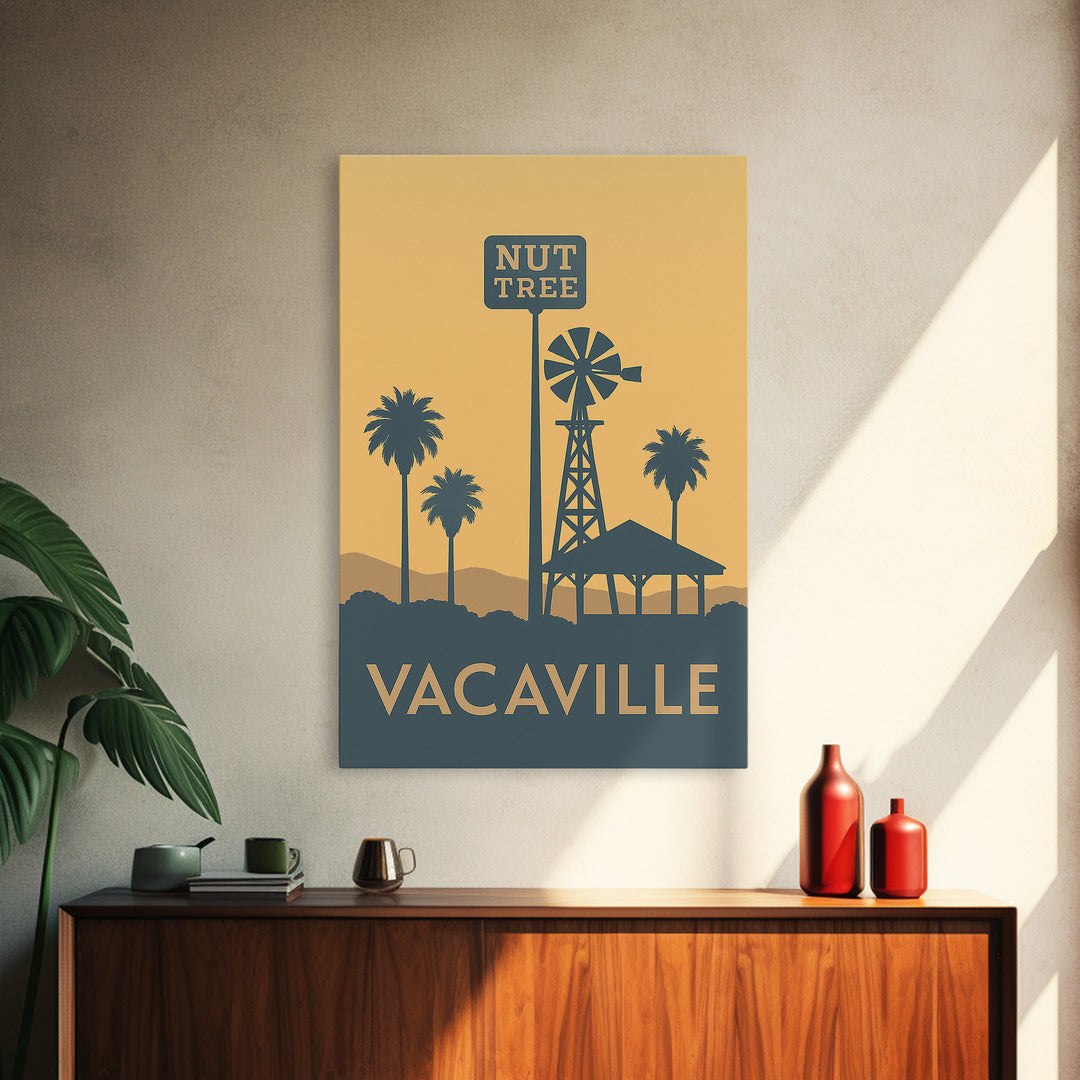 Vacaville Travel Poster, Framed Canvas Print, Minimalist Retro Wall Art, Vacaville Poster Print, Eclectic Wall Decor, Living Room Wall Art