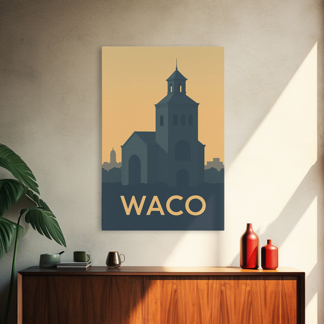 Waco Texas Travel Poster, Canvas Print, Sunset Skyline Wall Art, Waco Poster Print, City Illustration, Travel Poster Art, Travel Art Print