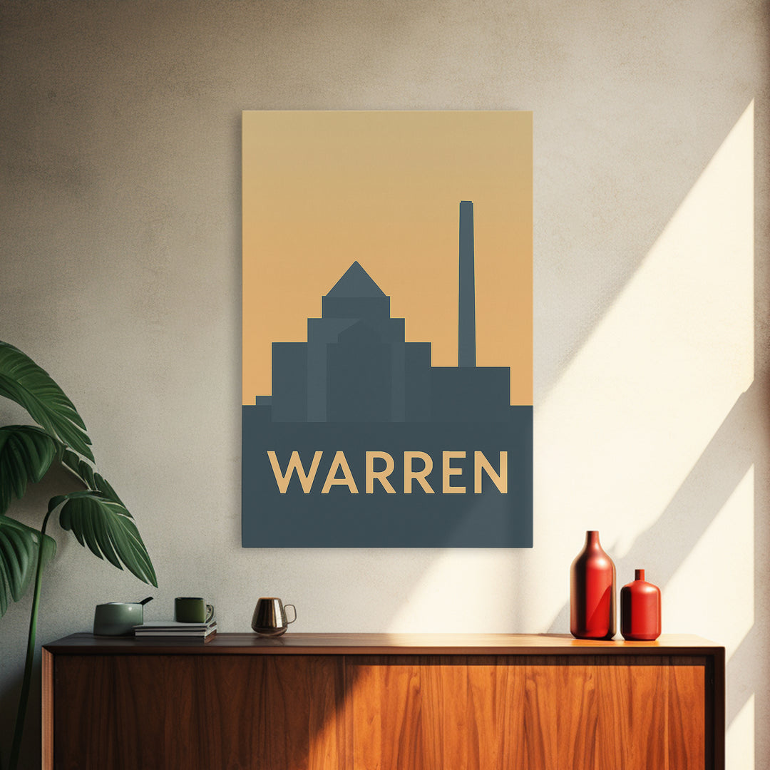 Warren Travel Poster, Framed Canvas Print, Vintage City Poster Art, Warren Poster Print, Vintage City Art, Travel Wall Art, Retro Poster