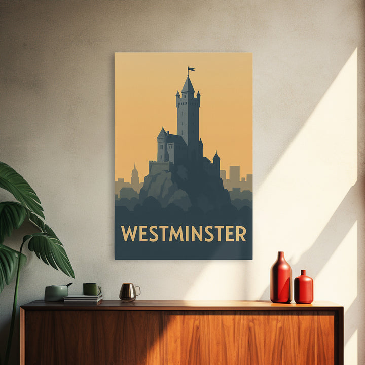 Westminster Travel Poster, Canvas Print, Minimalist Retro Wall Art, Westminster Wall Art, City Travel Prints, Retro Travel Print