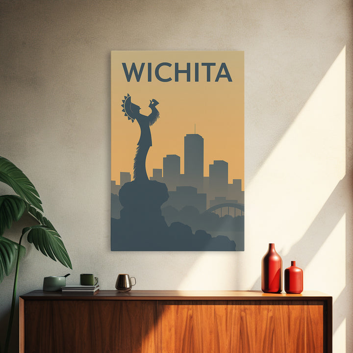 Wichita Kansas Travel Poster, Canvas Print, Sunset Skyline Wall Art, Wichita Art Print, Vintage Travel Art, Vintage Travel Print, Wall Art