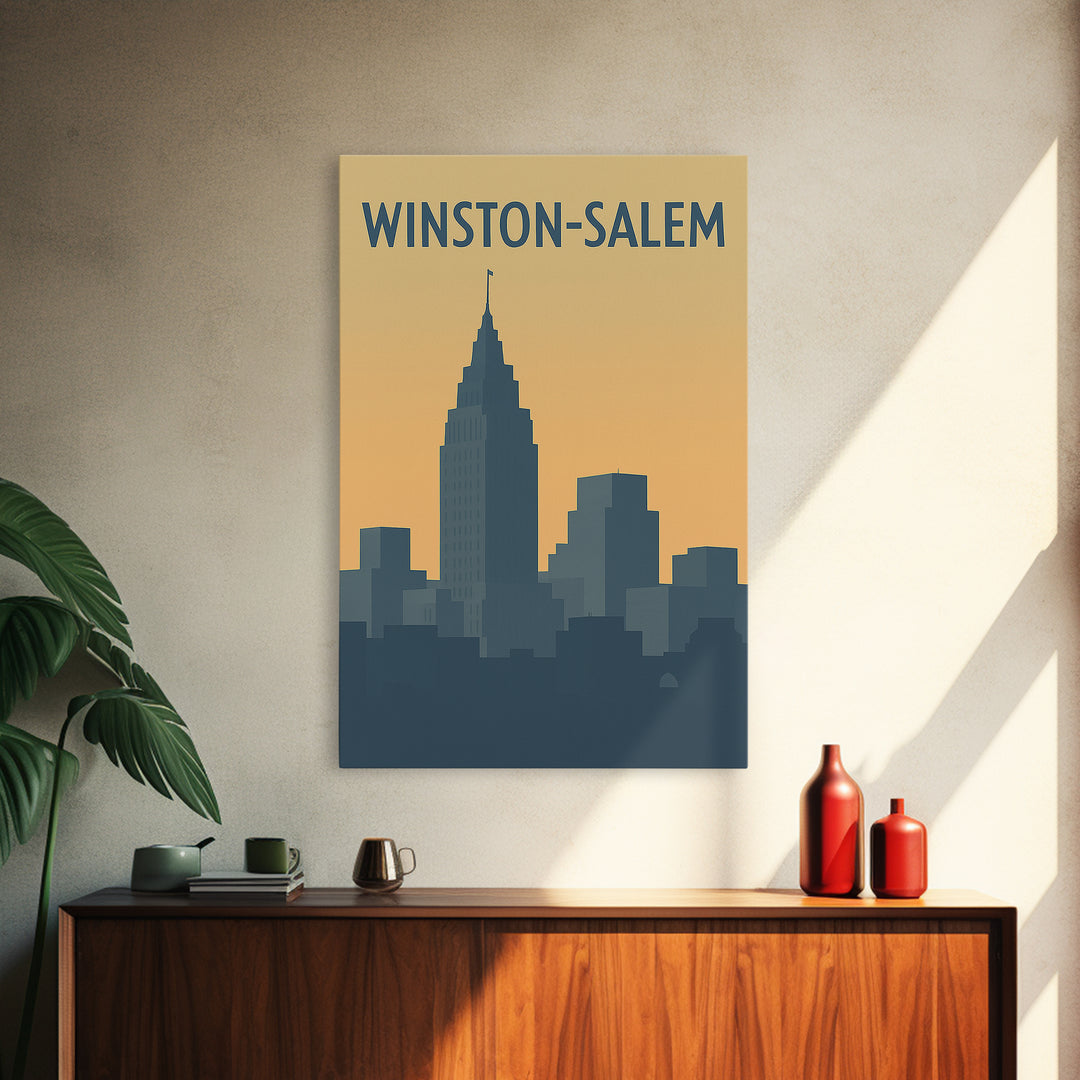 Winston Salem Travel Poster, Framed Canvas Print, Minimalist Retro Wall Art, Winston Salem Travel Art, City Art Print, Travel Art Print