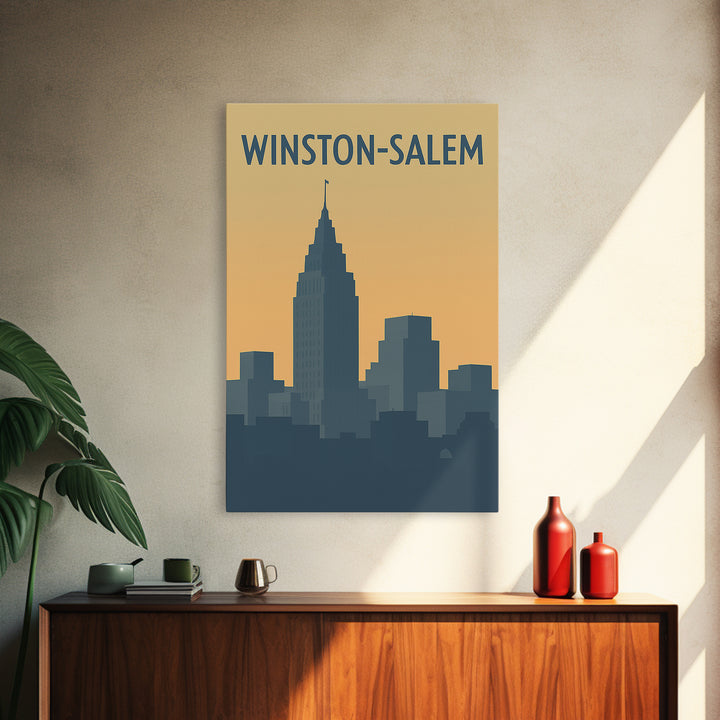 Winston Salem Travel Poster, Framed Canvas Print, Minimalist Retro Wall Art, Winston Salem Travel Art, City Art Print, Travel Art Print