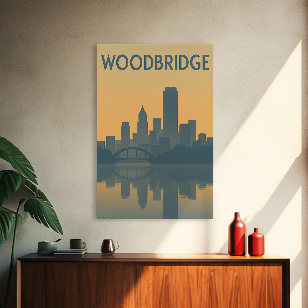 Woodbridge Virginia Travel Poster, Canvas Print, Sunset Skyline Wall Art, Woodbridge Art Print, Retro Travel Print, Mid Century Wall Art