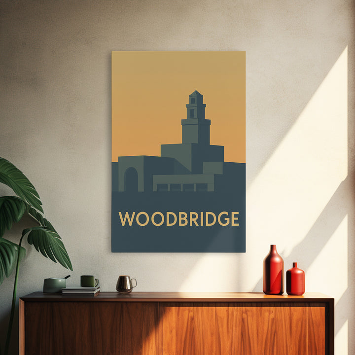Woodbridge Travel Poster, Framed Canvas Print, Mid Century Travel Art, Woodbridge City Art, City Travel Prints, Vintage City Art