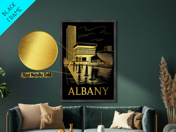 Albany New York art, Metallic Gold Print, Best Friend Gifts, Metal Art, Wood Framed Art, Birthday Travel Gift, Traveler Gift