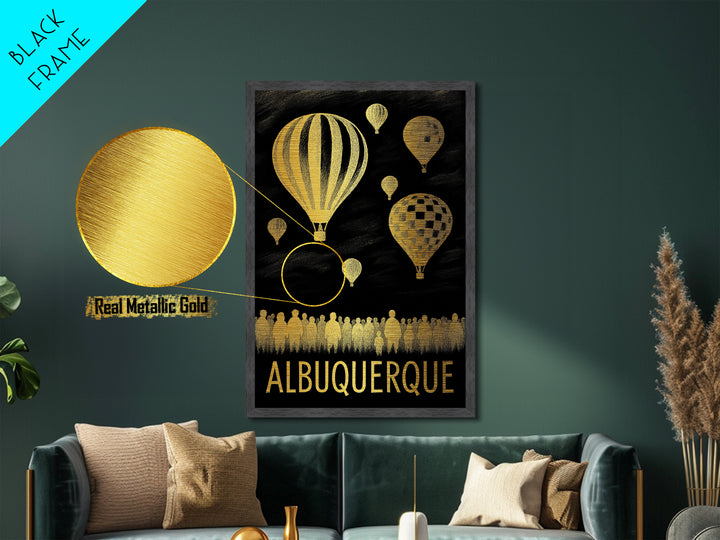 Albuquerque New Mexico art, Metallic Gold Print, Housewarming Gift, Metal Art, Wood Framed Art, Newlywed Travel Gift, Honeymoon Gift
