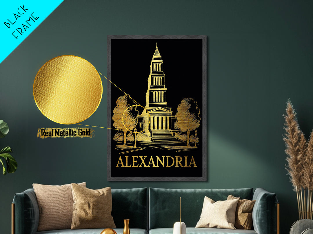 Alexandria Virginia art, Metallic Gold Art, Closing Gift, Metal Art, Wood Framed Art, Anniversary Travel Gift, Retirement Travel Gift