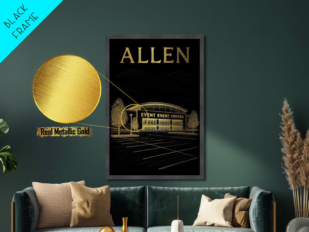 Allen Texas travel, Metallic Gold Art, Office Decor, Metal Art, Wood Framed Art, Wanderlust Gift, Travel Art Prints