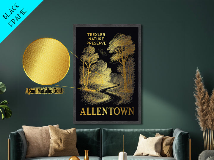 Allentown Pennsylvania art, Metallic Gold Print, Modern House Art, Metal Art, Wood Framed Art, Graduation Travel Gift, Travel Gift