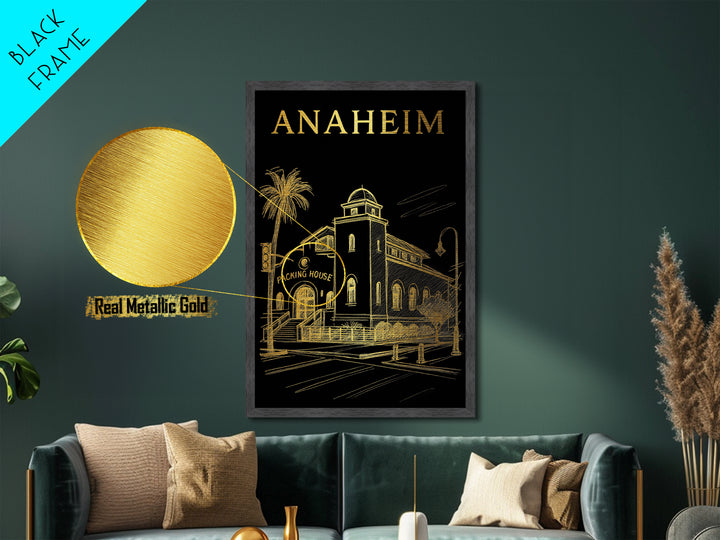 Anaheim California travel, Metallic Gold Art, College Dorm Décor, Metal Art, Wood Framed Art, Traveler Gift, Graduation Travel Gift