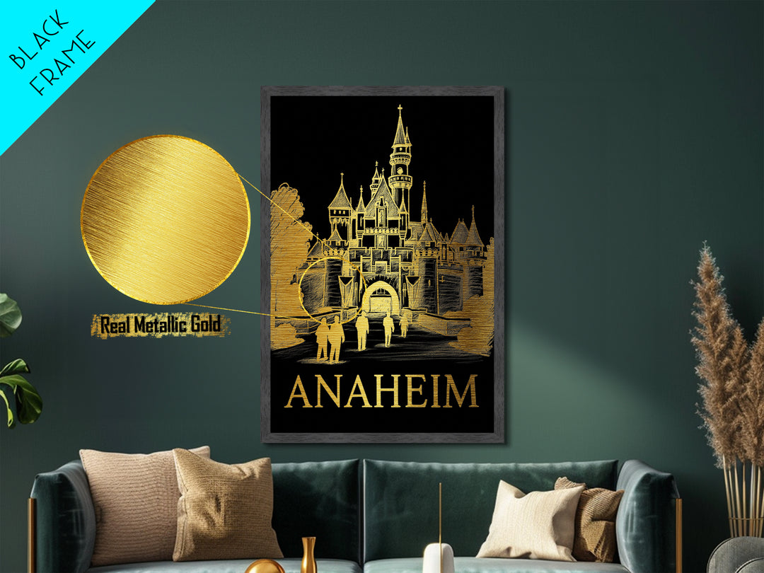 Anaheim California art, Metallic Gold Print, Housewarming Gift, Metal Art, Wood Framed Art, Newlywed Travel Gift, Honeymoon Gift