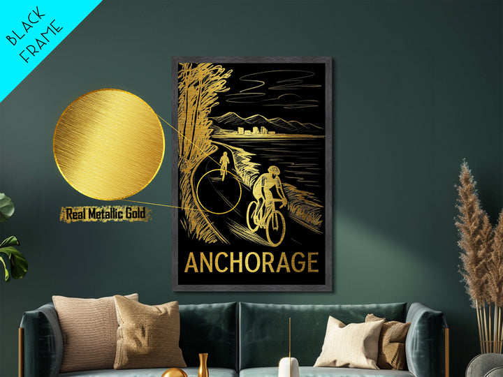 Anchorage Alaska art, Metallic Gold Print, Modern House Art, Metal Art, Wood Framed Art, Destination Gift, Traveler Gift