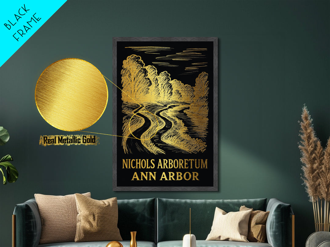 Ann Arbor Michigan art, Metallic Gold Print, Travel Art Prints, Metal Art, Wood Framed Art, Adventure Lover Gift, Traveler Gift