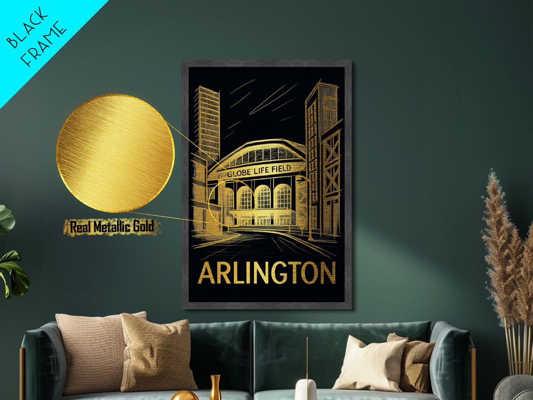 Arlington Texas art, Metallic Gold Print, Best Friend Gifts, Metal Art, Wood Framed Art, Birthday Travel Gift, Destination Gift