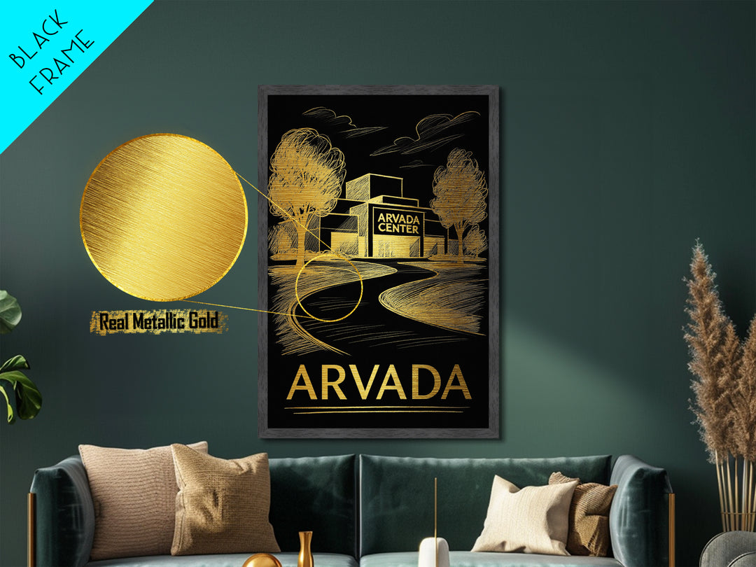 Arvada Colorado art, Metallic Gold Print, Housewarming Gift, Metal Art, Wood Framed Art, Newlywed Travel Gift, Honeymoon Gift