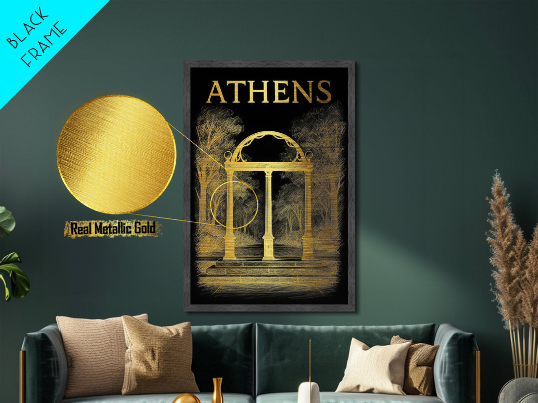 Athens Georgia travel, Metallic Gold Art, Closing Gift, Metal Art, Wood Framed Art, Anniversary Travel Gift, Retirement Travel Gift