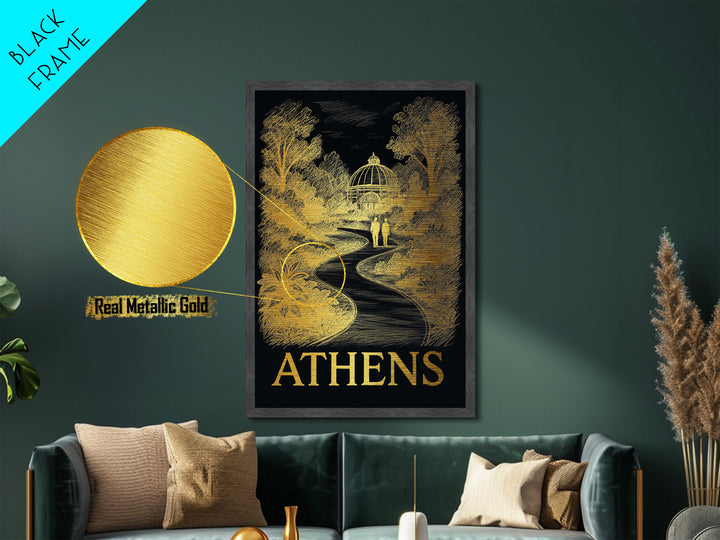 Athens Georgia art, Metallic Gold Print, Office Decor, Metal Art, Wood Framed Art, Graduation Travel Gift, Destination Gift