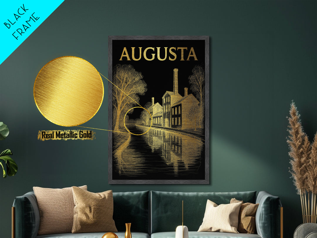 Augusta Georgia travel, Metallic Gold Art, Modern House Art, Metal Art, Wood Framed Art, Traveler Gift, Destination Gift