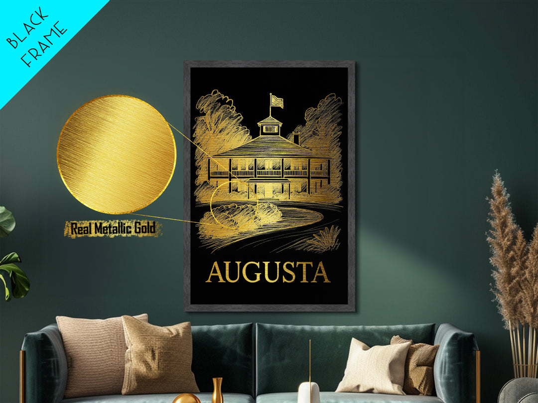 Augusta Georgia art, Metallic Gold Print, Modern House Art, Metal Art, Wood Framed Art, Graduation Travel Gift, Travel Gift