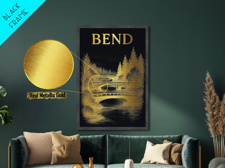 Bend Oregon travel, Metallic Gold Print, Modern House Art, Metal Art, Wood Framed Art, Traveler Gift, Destination Gift