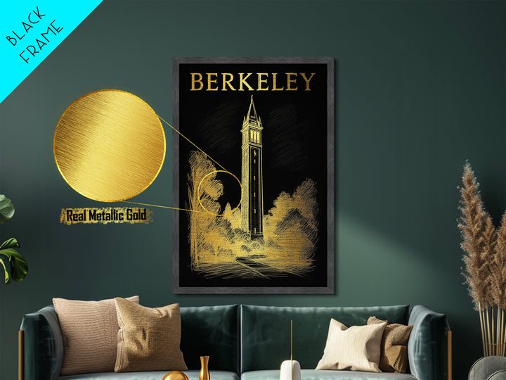 Berkeley California travel, Metallic Gold Print, College Dorm Décor, Metal Art, Wood Framed Art, Graduation Travel Gift, Traveler Gift