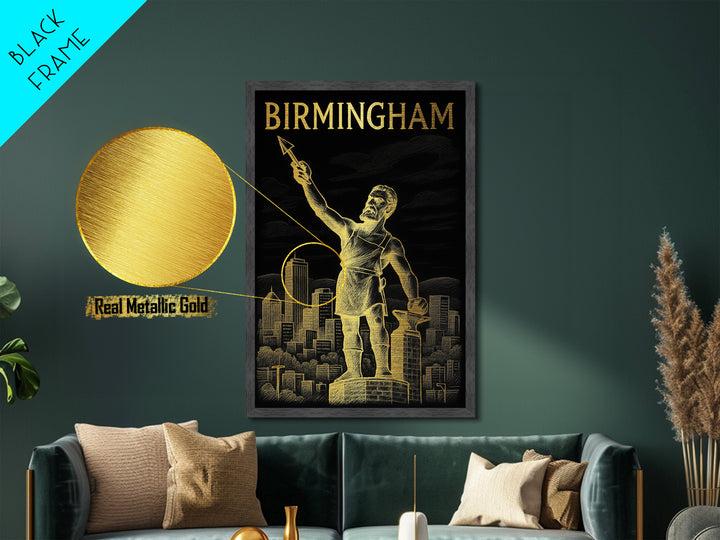 Birmingham Alabama travel, Metallic Gold Print, Closing Gift, Metal Art, Wood Framed Art, Anniversary Travel Gift, Retirement Travel Gift