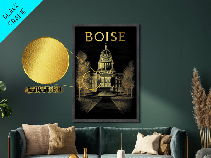 Boise Idaho travel, Metallic Gold Print, Modern House Art, Metal Art, Wood Framed Art, Wanderlust Gift, Travel Art Prints