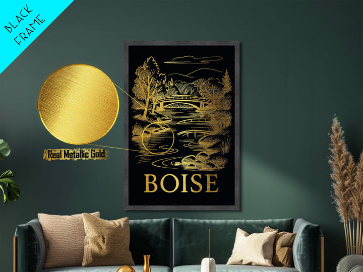 Boise Idaho art, Metallic Gold Art, Travel Art Prints, Metal Art, Wood Framed Art, Adventure Lover Gift, Traveler Gift